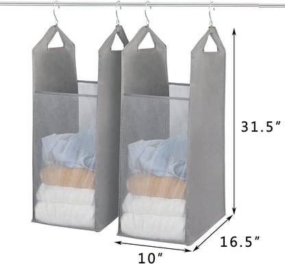 Storage Maniac 2-Pack Hanging Laundry Hamper - Slim Double Organizer with See-Through Mesh Bag | Grey