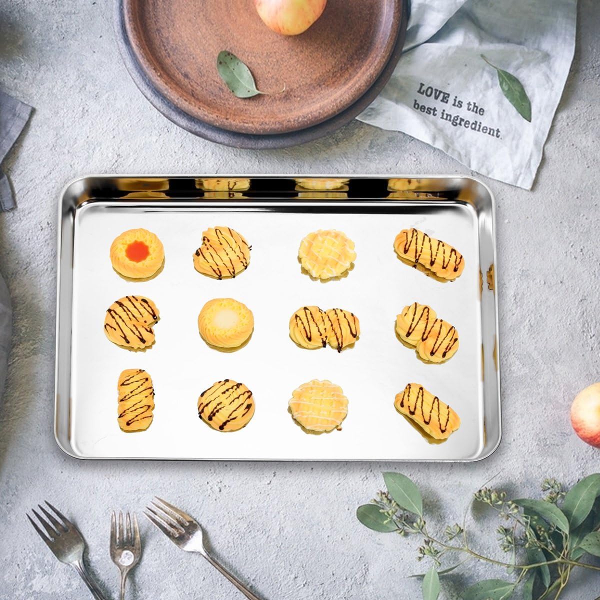 Yododo Stainless Steel Baking Sheet Set - Non-Toxic & Easy Clean | 4-Piece (16", 12", 10", 9")
