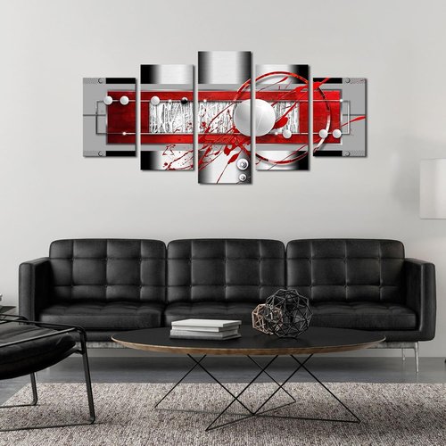 AWLXPHY Abstract Canvas Wall Art - Modern Red, Black & Grey 5-Piece Framed Set | 60" x 30" HD Print for Living Room Decor