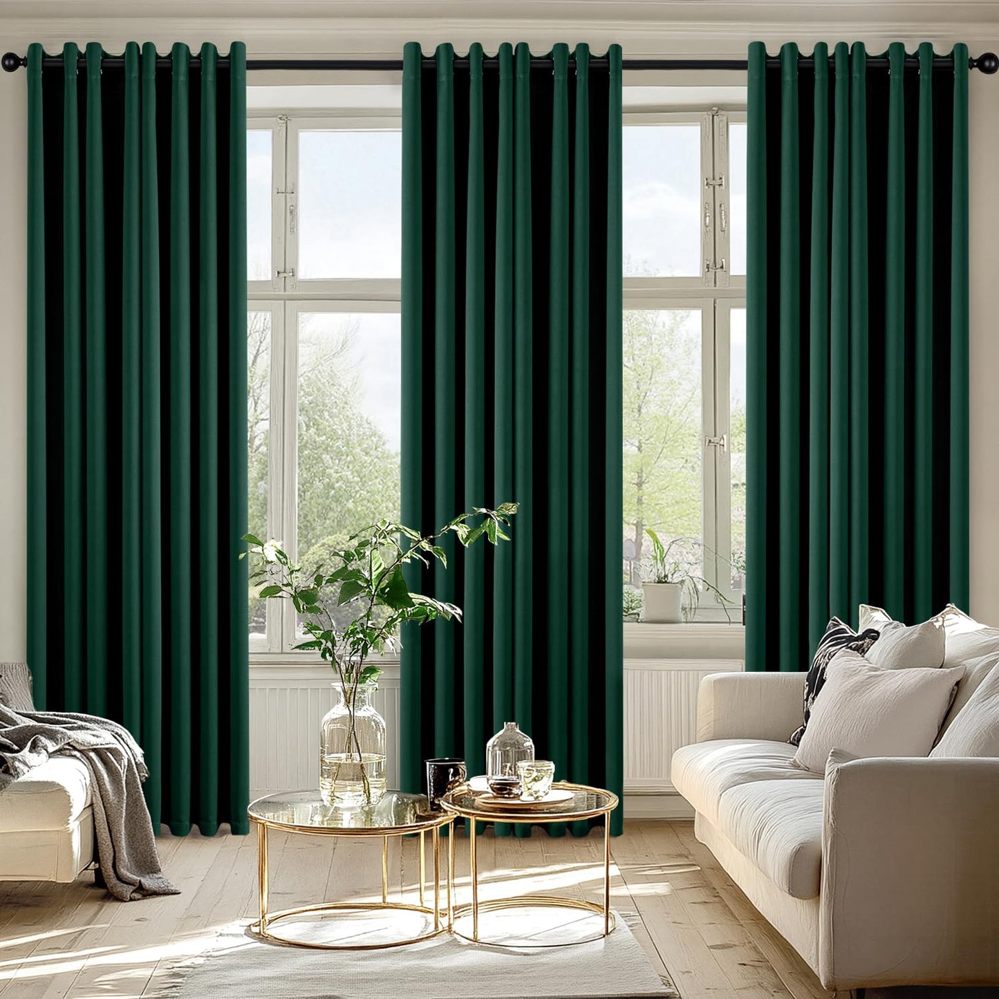 MIULEE Hunter Green Blackout Curtains for Bedroom Living Room 84 Inches Long 2 Panels, Thermal Insulated Room Darkening Drapes Solid Grommet Noise Reduction Light Blocking Window Treatments 50x84 Inch