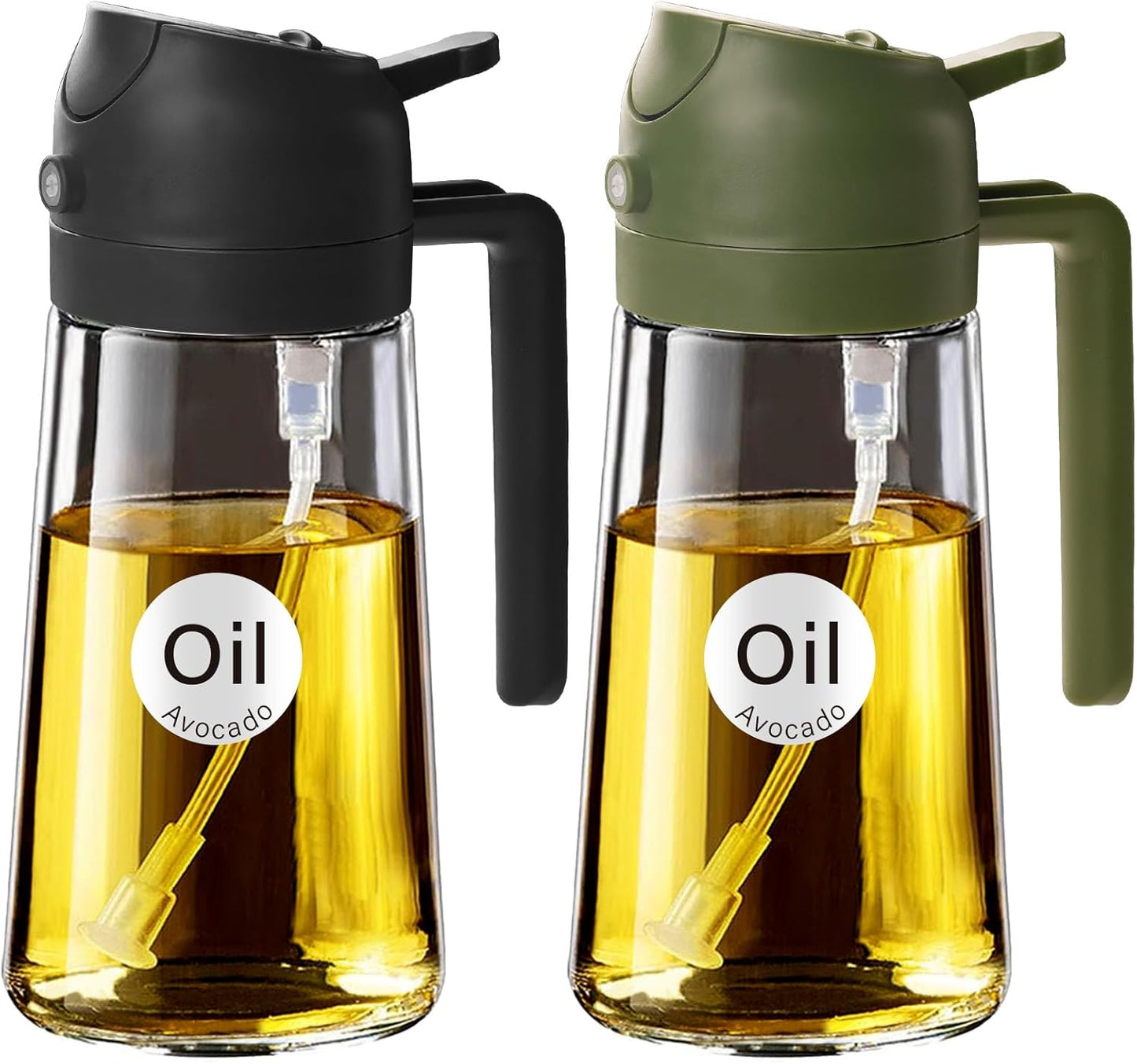 YARRAMATE 2Pcs Glass Olive Oil Sprayer - 16oz Food Grade Premium Spray Bottle for Cooking | Black & Olive Green