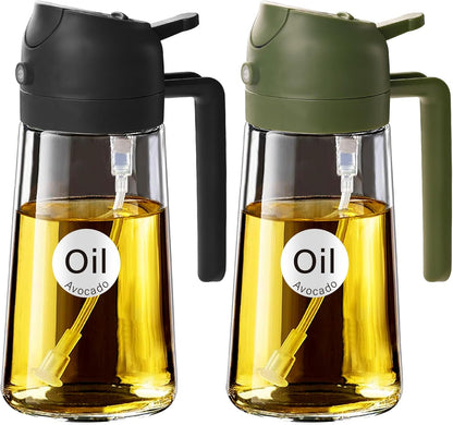 YARRAMATE 2Pcs Glass Olive Oil Sprayer - 16oz Food Grade Premium Spray Bottle for Cooking | Black & Olive Green