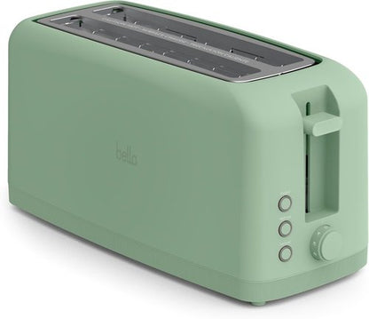 Bella 4-Slice Slim Toaster - 10” Long Slot with 6 Shade Settings, Reheat & Cancel Functions | Seaglass Color