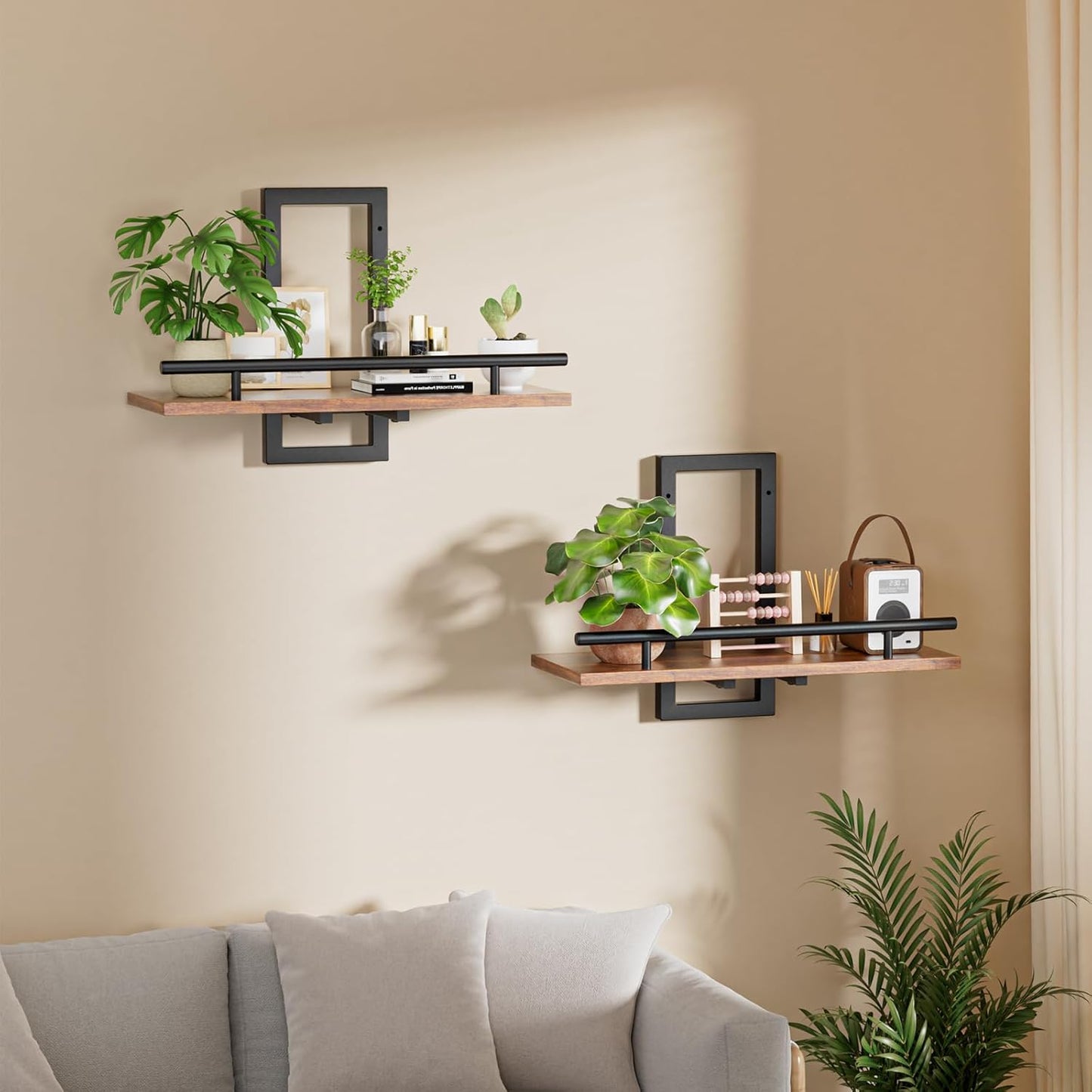 Sbosbo Floating Wall Shelves - Rustic Brown Set of 2 for Plants & Decor | Easy to Mount 15.8 Inch