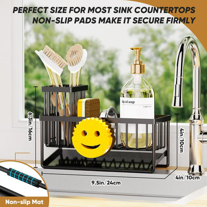 Skiennix Smiley Face Sponge Holder - Self-Draining Kitchen Sink Caddy with Removable Brush Holder | Essential Kitchen Gadget