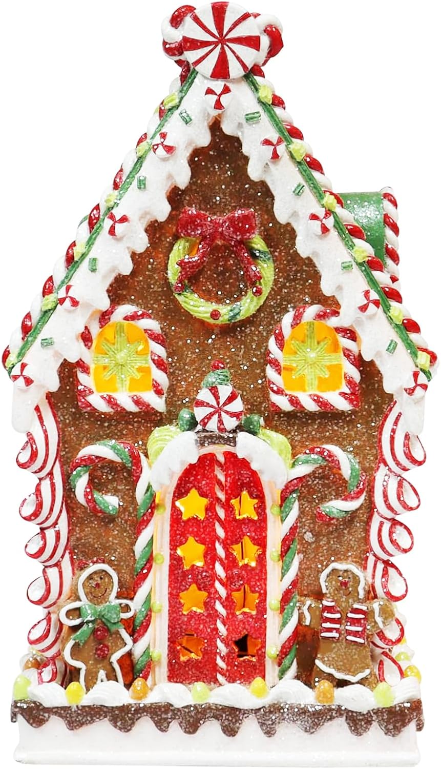 Moments In Time Gingerbread Village House - Handcrafted Polyresin Christmas Decoration with LED Lights - 13.78” High