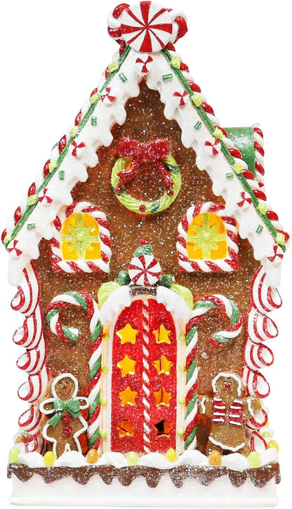 Moments In Time Gingerbread Village House - Handcrafted Polyresin Christmas Decoration with LED Lights - 13.78” High