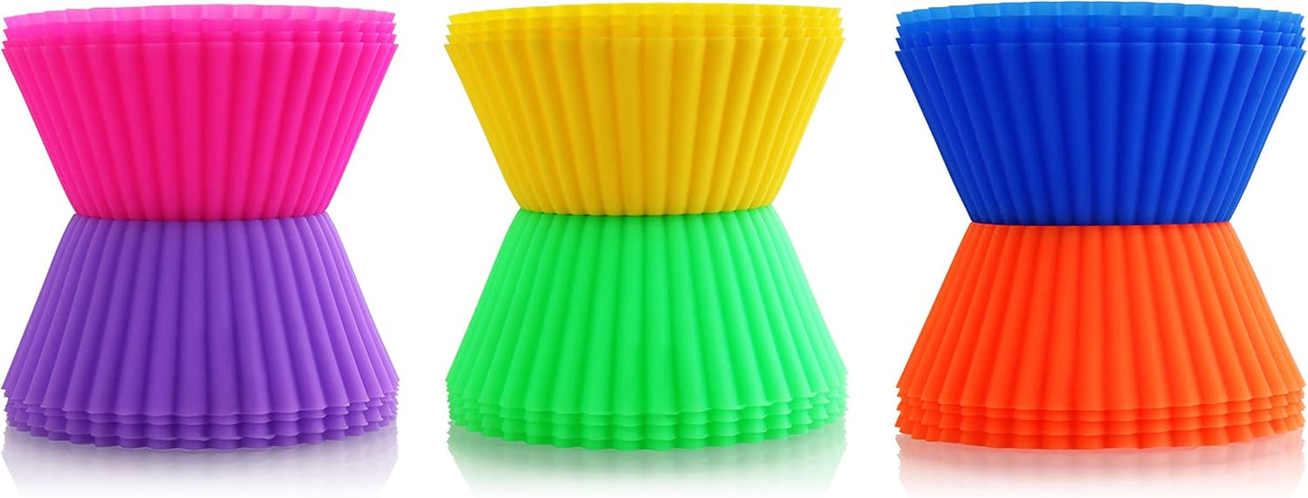 New Star Foodservice Reusable Silicone Baking Cups - 24 Pack Cupcake Liners for Easy Baking