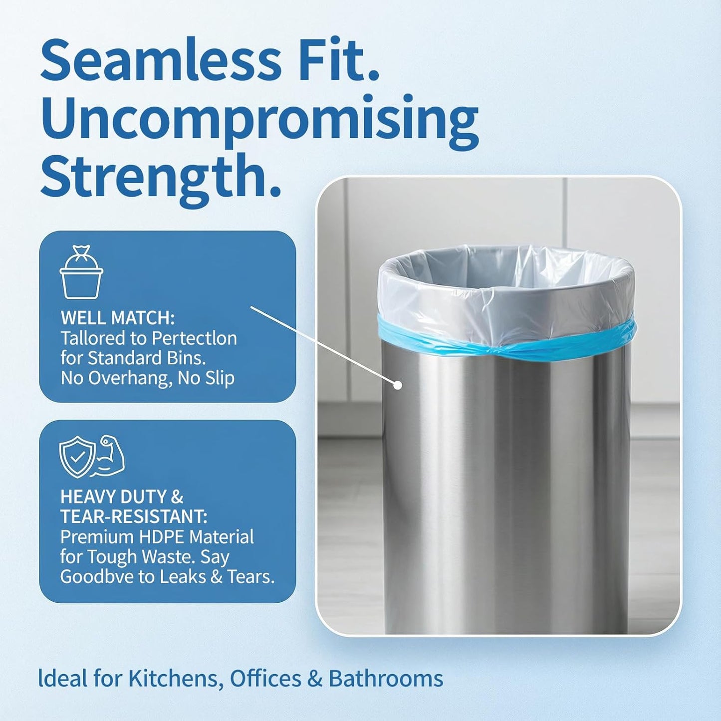 Skiennix 150 Count Drawstring Trash Bags - Heavy Duty 1.1 Mil Unscented 4 Gallon Liners for Bathroom & Office