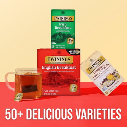 Twinings English Breakfast Black Tea - Flavourful & Robust Caffeinated Bags | 50 Count (Pack of 6)
