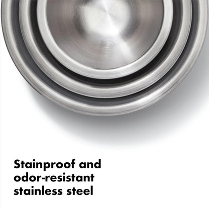 OXO Good Grips Mixing Bowl Set - 3-Piece Stainless Steel with Blue and Gray Colors