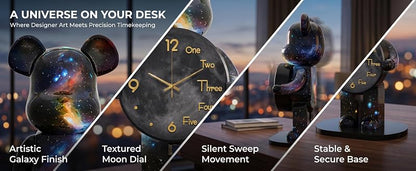 Large Galaxy-Themed Bear Figurine Clock – Desktop Timepiece, Quiet Battery-Powered