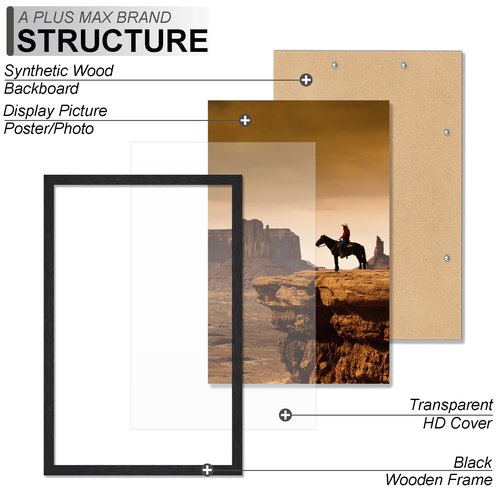 A PLUS MAX 11x17 Picture Frame, Black Engineered Wood Frame for 11 x 17 Inch Picture Poster Photo, Light Weight 11 by 17 Frame with Wood-grain for Wall - 1 Pack/Black/11 x17