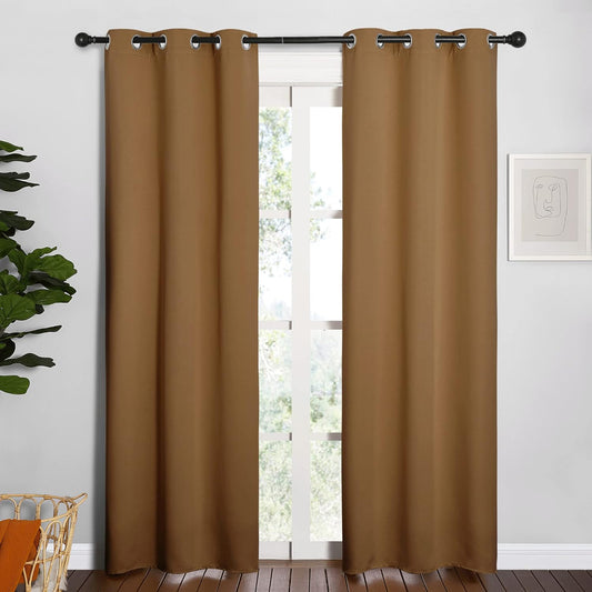 NICETOWN Blackout Curtains - Noise Reducing & Draft Blocking | 84-Inch Length, 2 Panels in Gold Brown