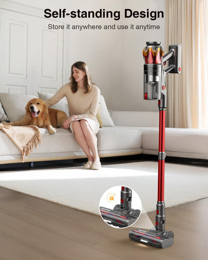 Skiennix Cordless Vacuum Cleaner - 650W Power, 70 Mins Runtime, Anti-Tangle Brush, OLED Touch Screen | Ideal for Hardwood Floors & Carpets (Red)