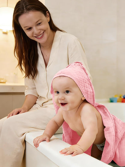 Skiennix Muslin Hooded Baby Bath Towels - Ultra-Soft 100% Cotton - 3 Pack, 32x32 Inch, Pink Series