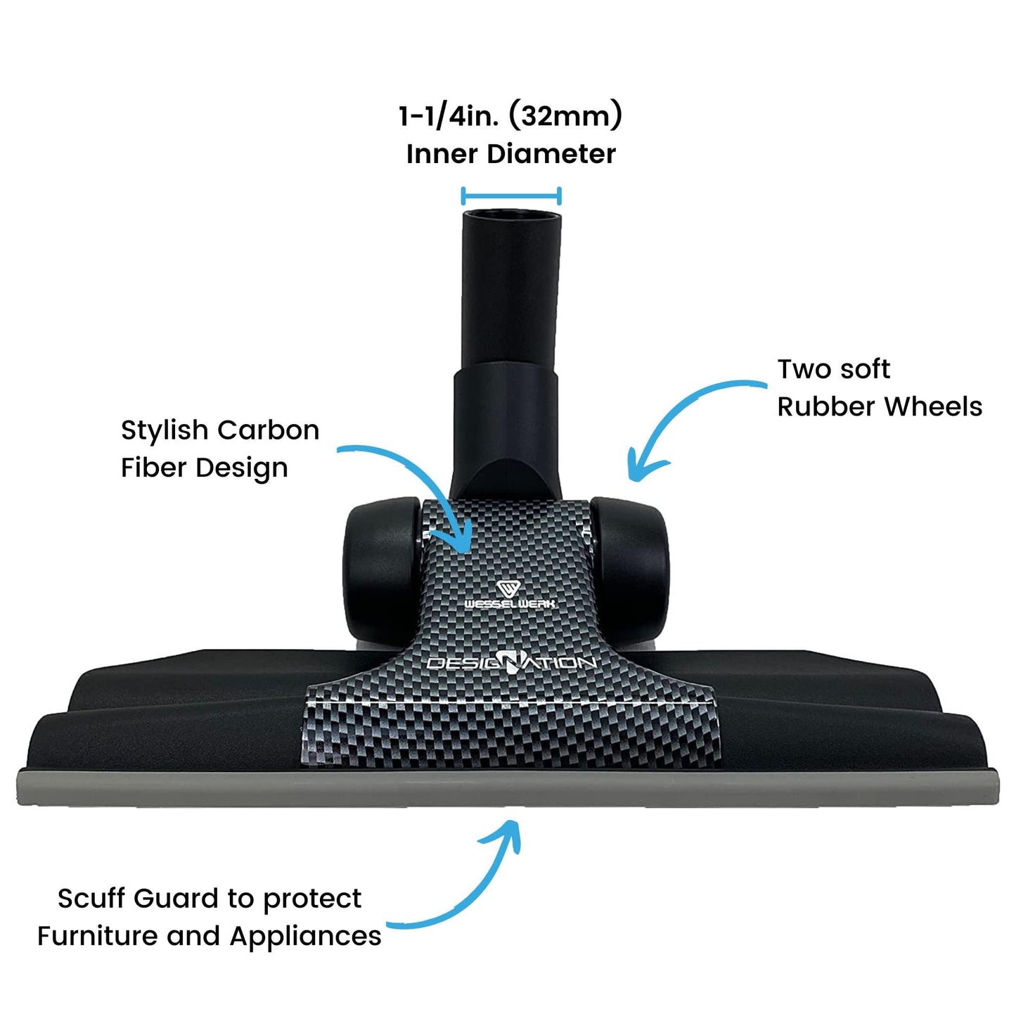 Wessel-Werk RD285 Designation, Ultra-Thin 11 in. Wide Combination Vacuum Floor Attachment for Carpet and Hard Floors, Fits Wet and Dry Vacuum Cleaner