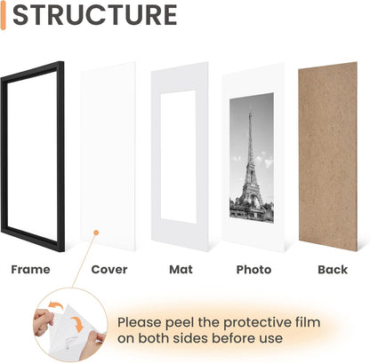Upsimples 11x17 Picture Frame Set of 5 - Stylish Black Frames for 9x15 or 11x17 Photos