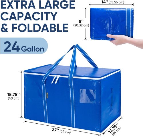 BALEINE Oversized Moving Bags - Heavy-Duty Storage Totes with Reinforced Handles | Royal Blue, 6-Pack