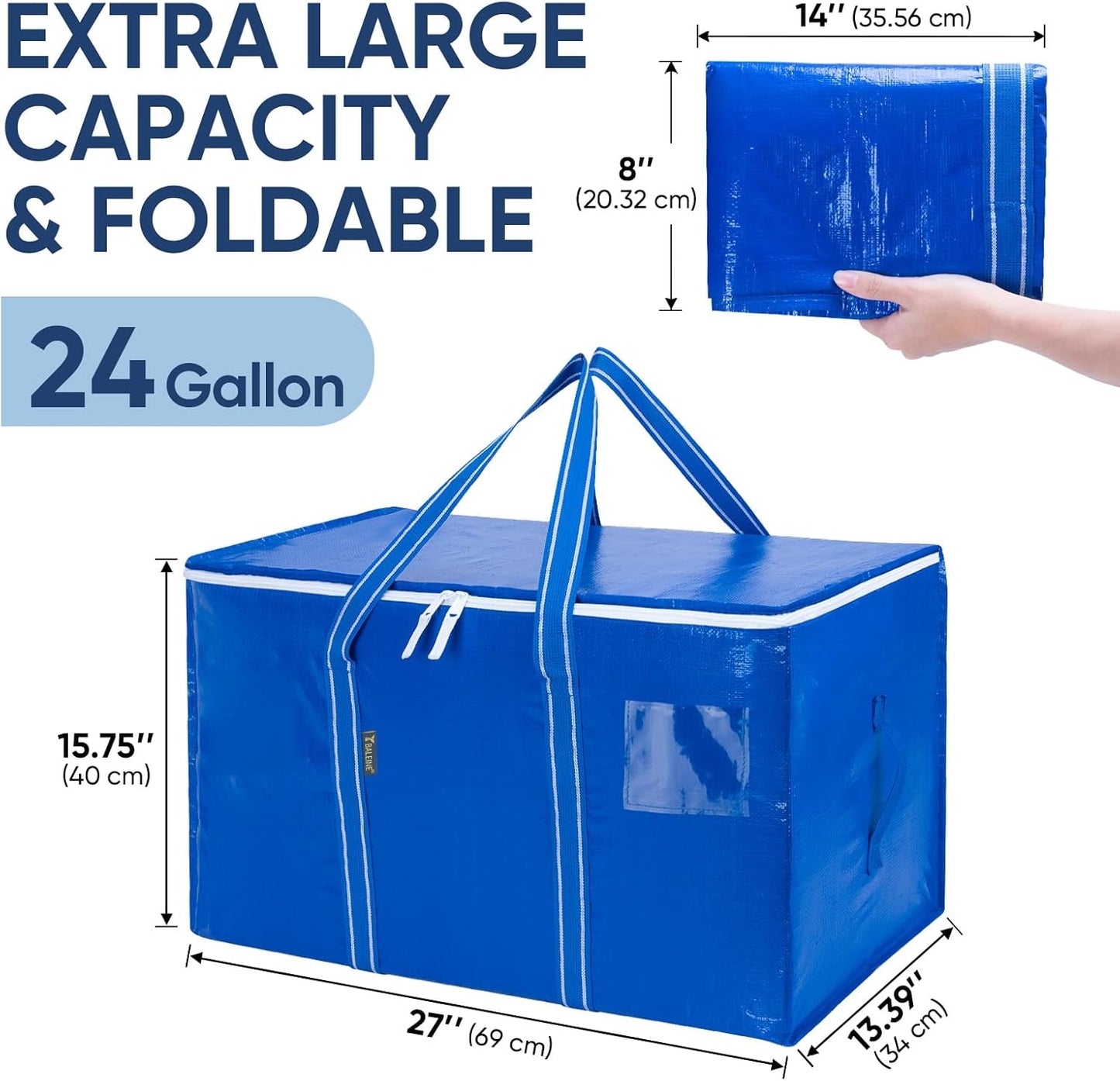 BALEINE Oversized Moving Bags - Heavy-Duty Storage Totes with Reinforced Handles | Royal Blue, 2-Pack