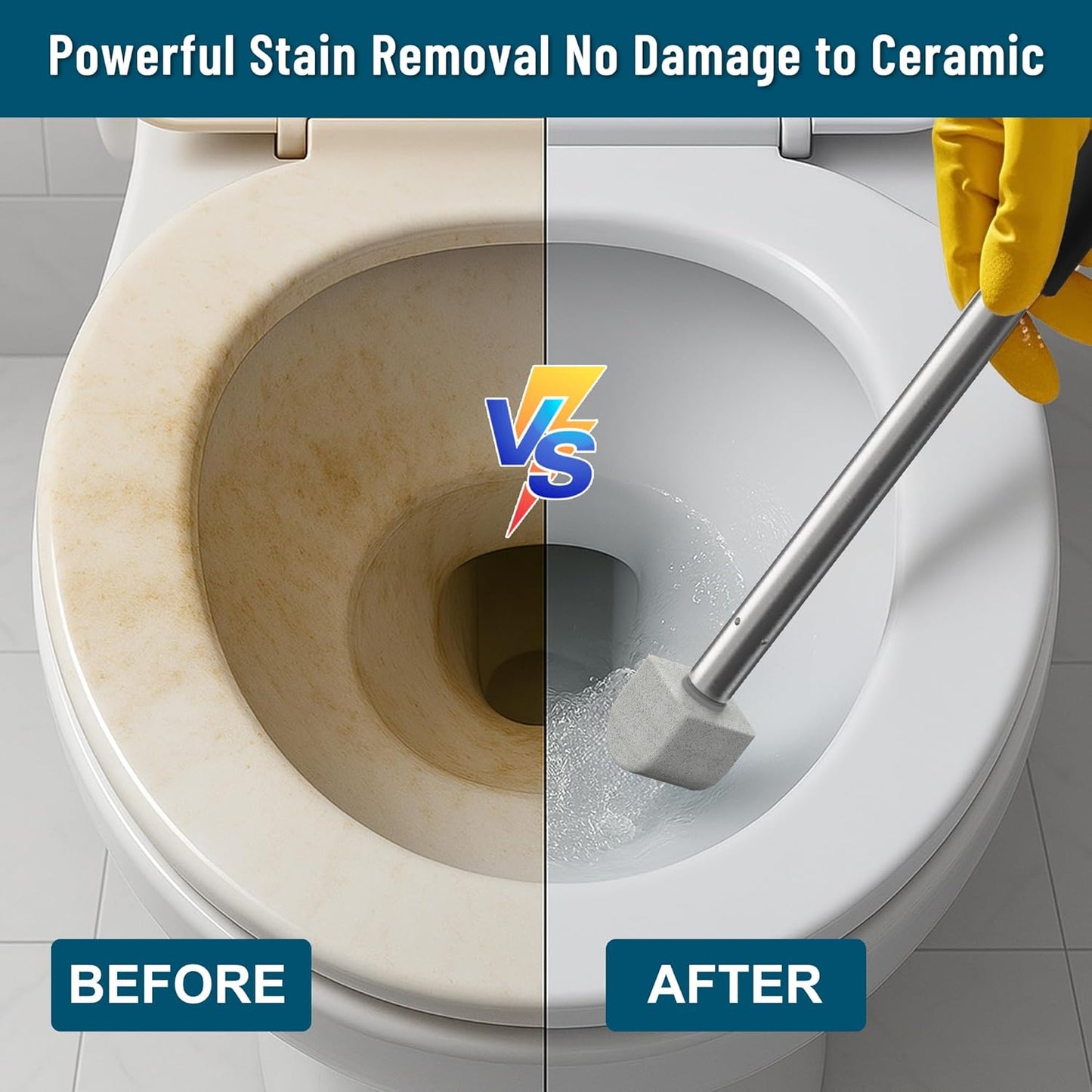 YINGMORE Pumice Toilet Cleaner - 17-Inch Handle for Effective Hard Water Stain Removal | Includes 1 Handle & 8 Pumice Stones