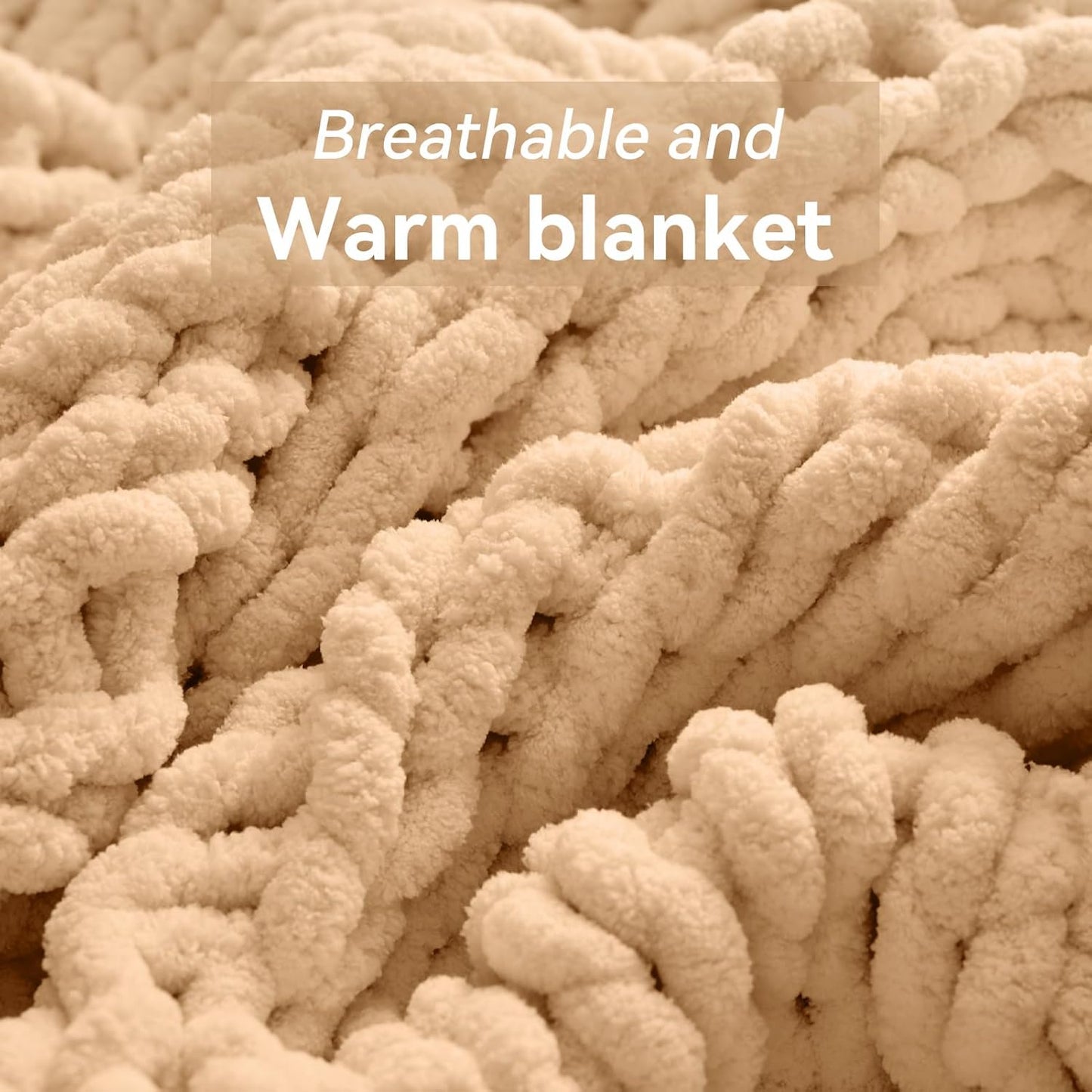 Negwoo Chunky Knit Throw Blanket - Handmade Beige Chenille Yarn | Soft & Comfy 30'' x 40'' for Home Decor