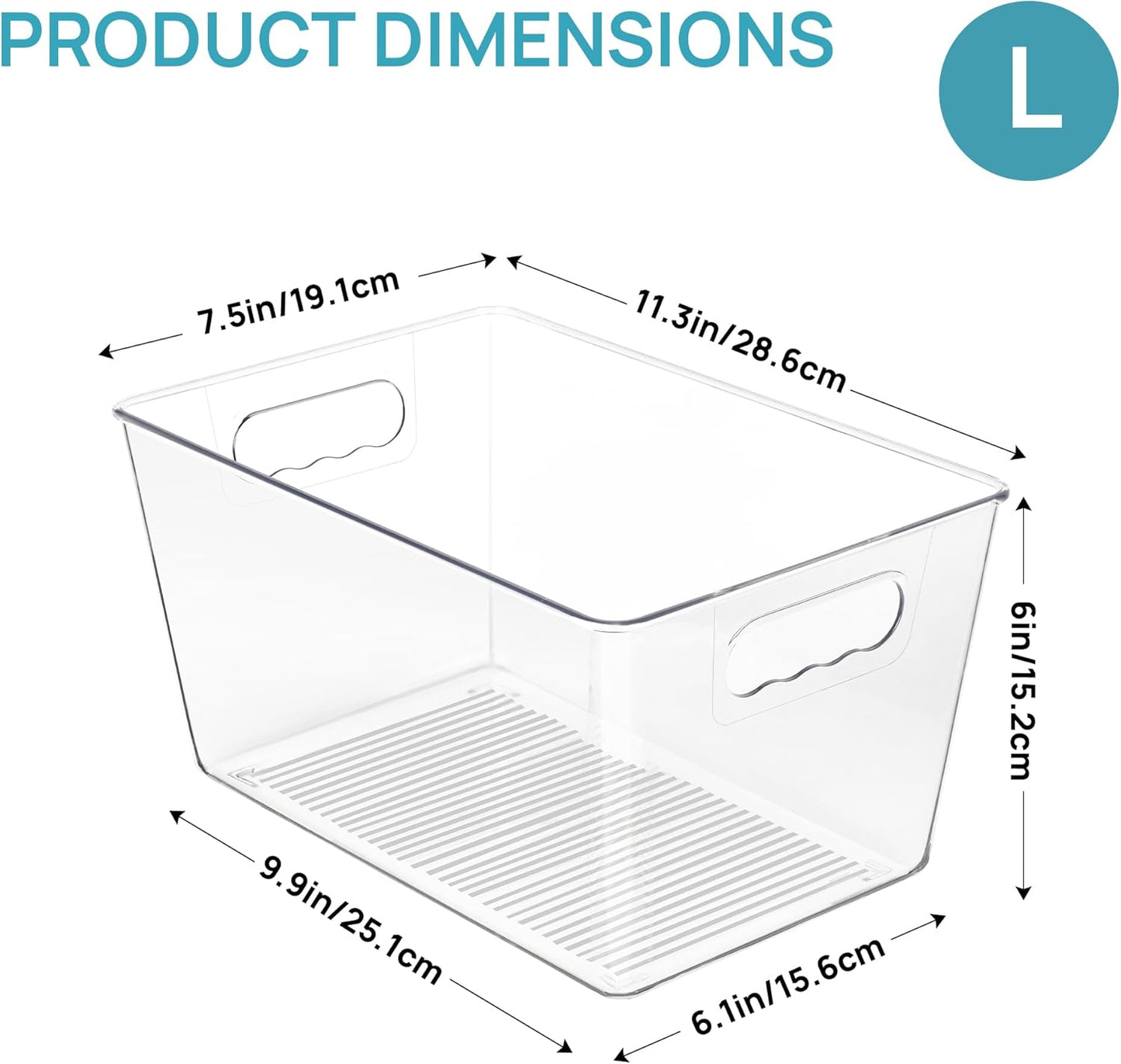 Vtopmart Clear Plastic Pantry Organizer Bins - 4 PCS Food Storage Bins with Handles for Kitchen & Fridge Organization