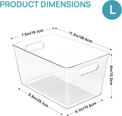 Vtopmart Clear Plastic Pantry Organizer Bins - 4 PCS Food Storage Bins with Handles for Kitchen & Fridge Organization