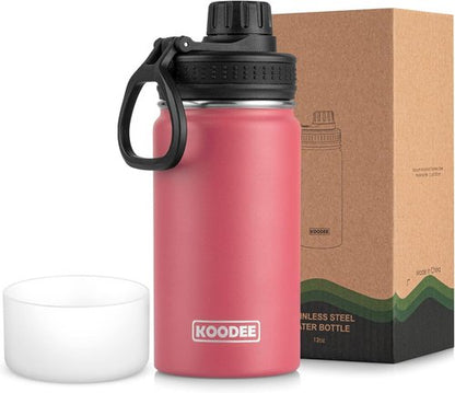 Koodee 12 Oz Stainless Steel Water Bottle - Double Wall Vacuum Insulated Flask | Leakproof Spout Lid (Flamingo Pink)
