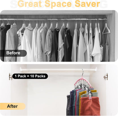 Metal Yoga Pants Hangers - Space-Saving Closet Organizer with 10 Clips | Pink, Holds 10 Leggings