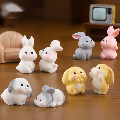 Exasinine Mini Rabbit Figurines - 24Pcs Resin Bunny Ornaments for Fairy Garden Décor