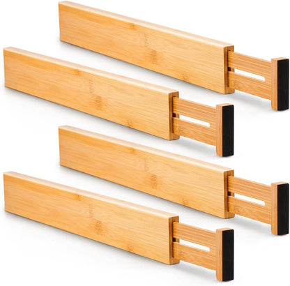 Utoplike Bamboo Drawer Dividers - Adjustable 4-Piece Set for Kitchen & Home Organization