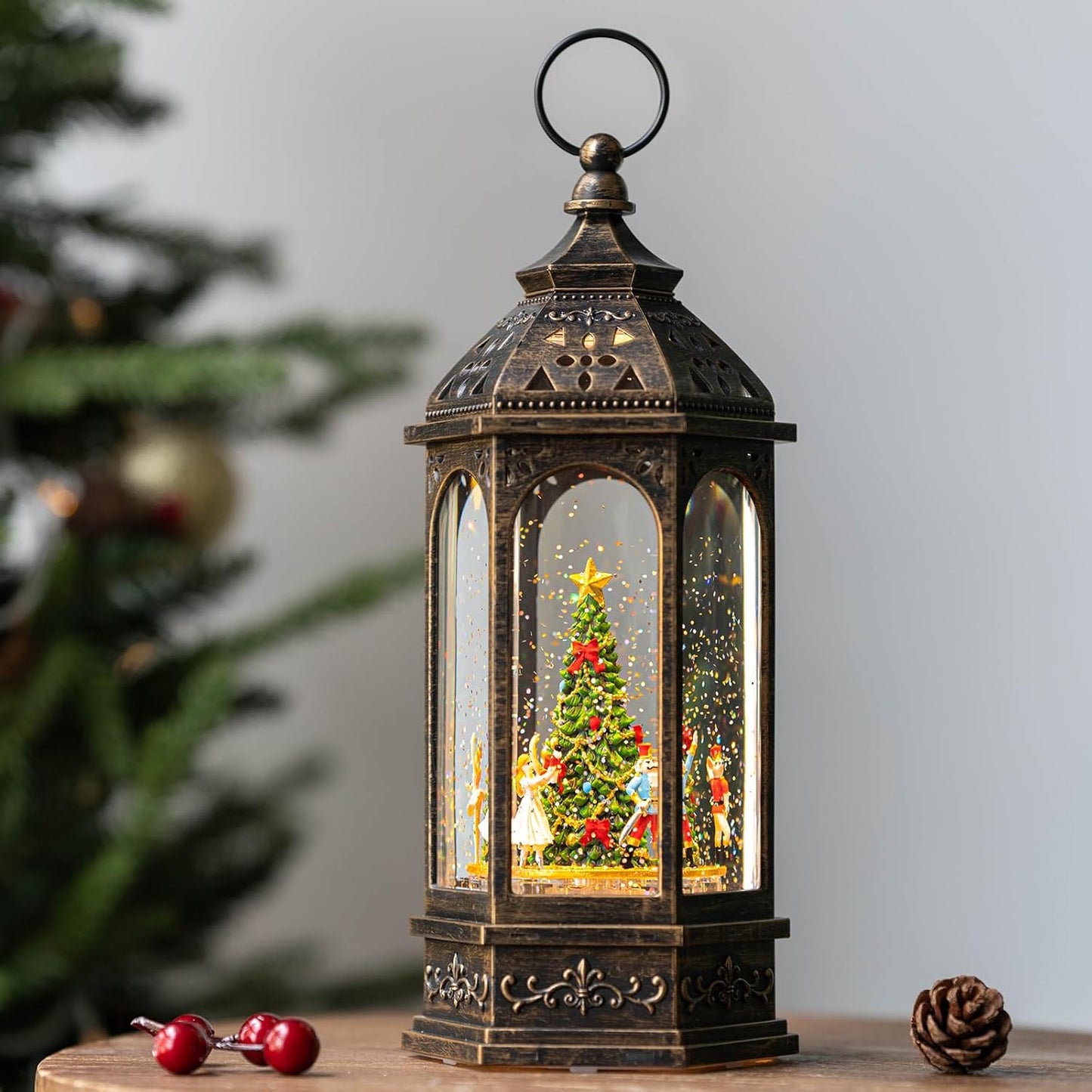 Skiennix Musical Lighted Christmas Tree Snow Globe - 12.8'' Rotating Nutcracker Scene with Glitter