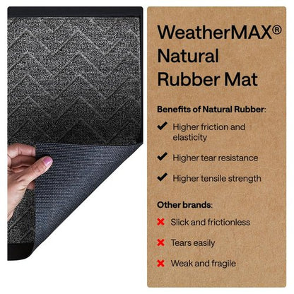 GORILLA GRIP 100% Waterproof All-Season WeatherMAX Doormat, 34x58, US Designed Natural Rubber, Stain and Fade Resistant, Low Profile Indoor Outdoor Door Mats, Easy Clean Patio Mat, Steel Chevron