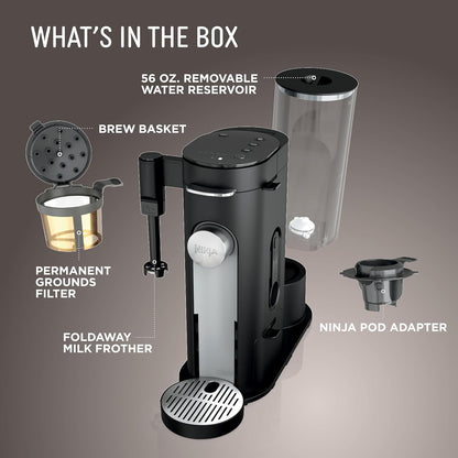 Ninja Coffee Maker - Single Serve Brewing with Pods & Grounds | 4 Brew Styles, 24oz Cup Size, Black | PB051
