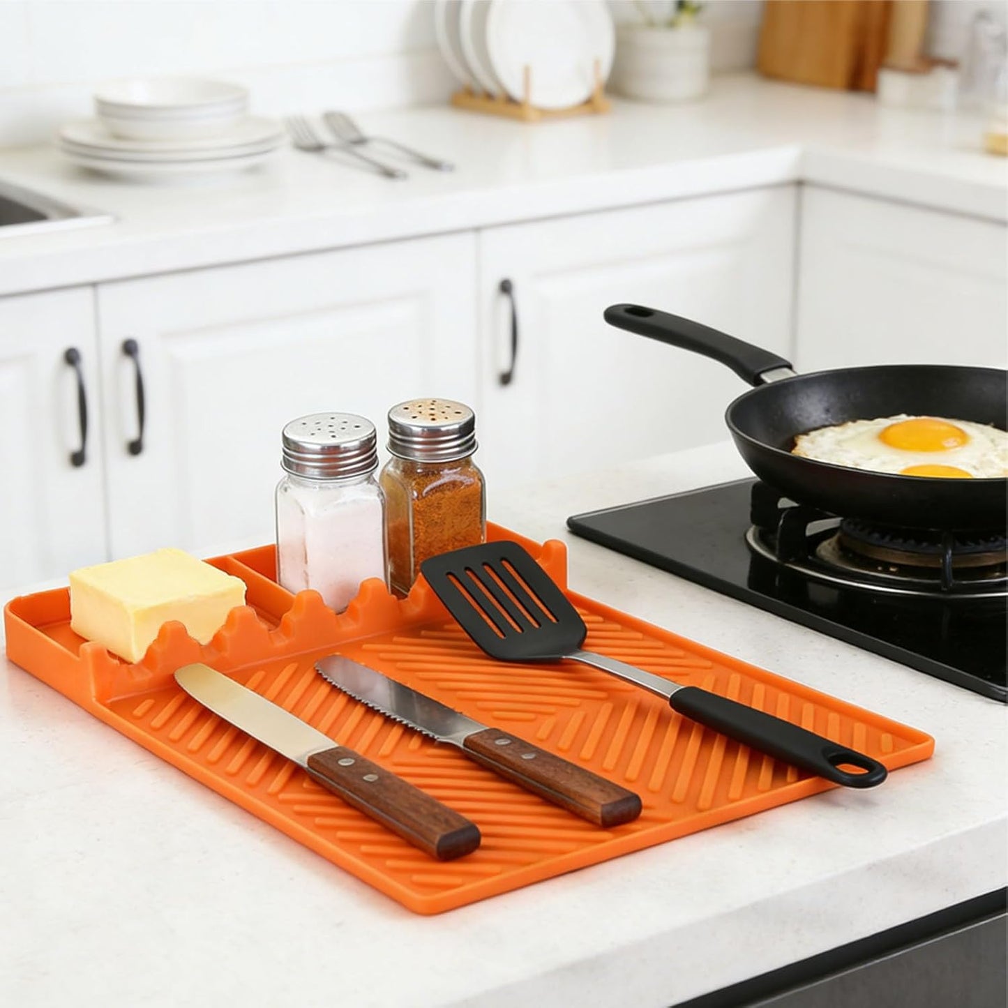 Skiennix Silicone Tools Mat - Versatile Griddle & Baking Countertop Drip Pad | Orange for Blackstone & Weber Grills