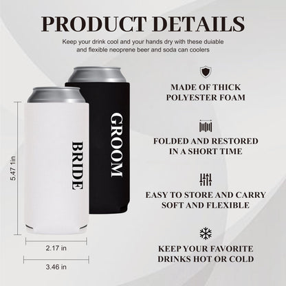 GroomBrideGifts Bride and Groom Gift Wedding Novelty Can Cooler Bridal Shower Decoration.