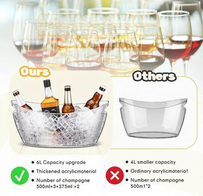 4 Pcs Ice Bucket for Parties Clear Bar Supplies 5.5 Liter Acrylic Champagne Bucket with 4 Ice Scoop Wine Tub for Champagne Beer Beverage Sparkling Cocktails