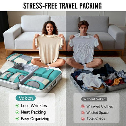 Veken 8 Set Packing Cubes for Travel Essentials, Suitcase Organizer Bags in 4 Sizes, Carry-On Luggage Accessories with Large Laundry & Hanging Toiletry Bag, Must-Have for Airplane, Road Trip & Camping