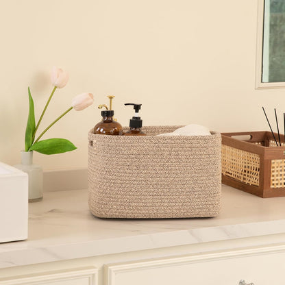 OIAHOMY Storage Baskets - 4 Pack Woven Organizing Bins with Handles | 12.7''L x 9''W x 7.8''H, Brown