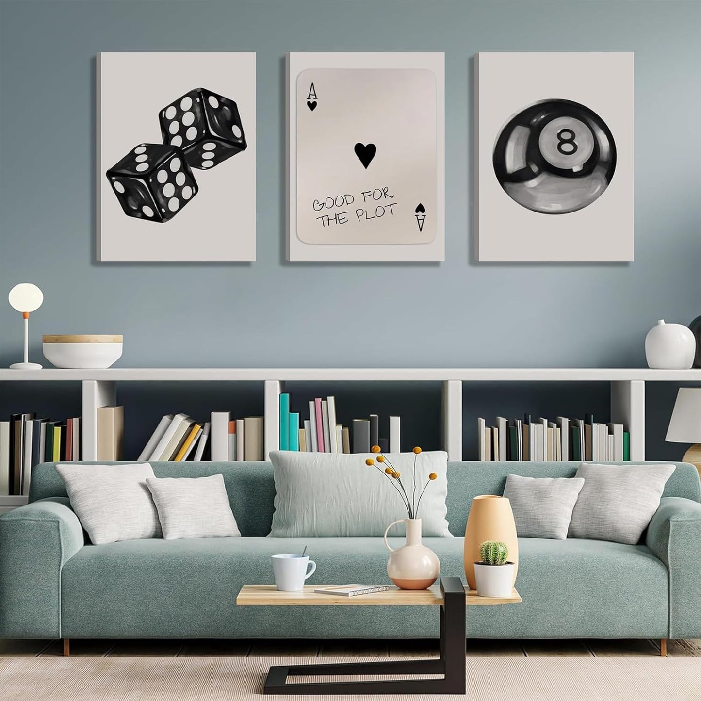 Poker Dice Canvas Wall Art by Funky Retro - Trendy 3-Piece Set for Game Room Decor | 12x16in