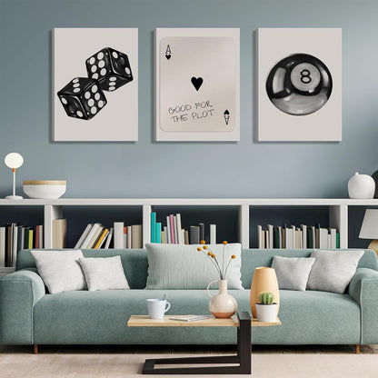 Poker Dice Canvas Wall Art by Funky Retro - Trendy 3-Piece Set for Game Room Decor | 12x16in