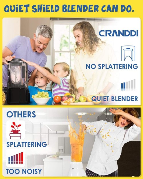 CRANDDI Commercial Blender - 2200 Watt Quiet Countertop Blender with 80oz Pitcher | Smoothie Maker in Black