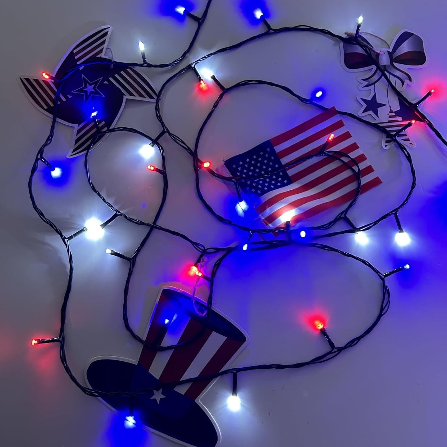 Skiennix 4th of July Outdoor Decorations - 4pk Red, White & Blue Solar String Lights | 400 LEDs, 132FT, Waterproof