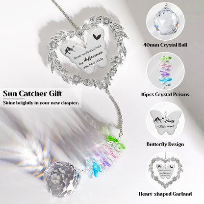 Skiennix Retirement Gift Sun Catcher - Heart-Shaped Rainbow Maker Ornament for 2025 Farewell