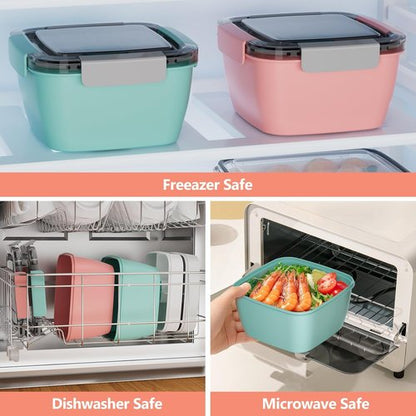 Cherrysea Salad Lunch Box - 2-Pack Leak-Proof Bowls with 3 Compartments & Fork | Green & Pink