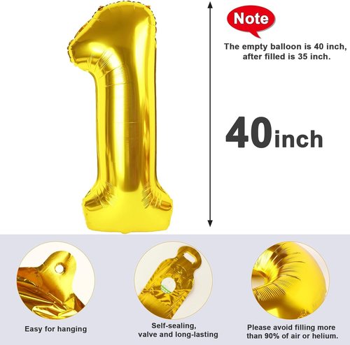 40 Inch Gold Foil Number Balloons - Sweet 16 Birthday Decorations for Memorable Photo Shoots