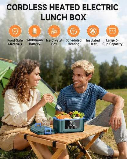 GEARGO Cordless Electric Lunch Box - 6.3 Cups, 24000mAh Rechargeable & 24-Hour Self-Heating