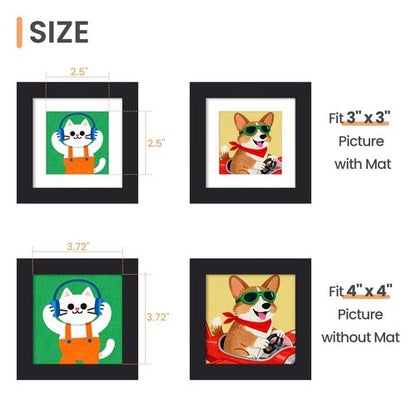 upsimples 4x4 Picture Frame, Display Pictures 3x3 with Mat or 4x4 Without, Wall Hanging Photo Frame, Black, 1 Pack