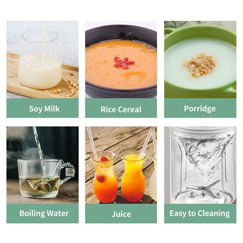 ACAGALA Multifunction Soymilk Maker 350mL Juicer Soy Milk Machine with Stainless Steel and Blade Multi Cooker Mixer for Rice Cereal Boiling Water Baby Food